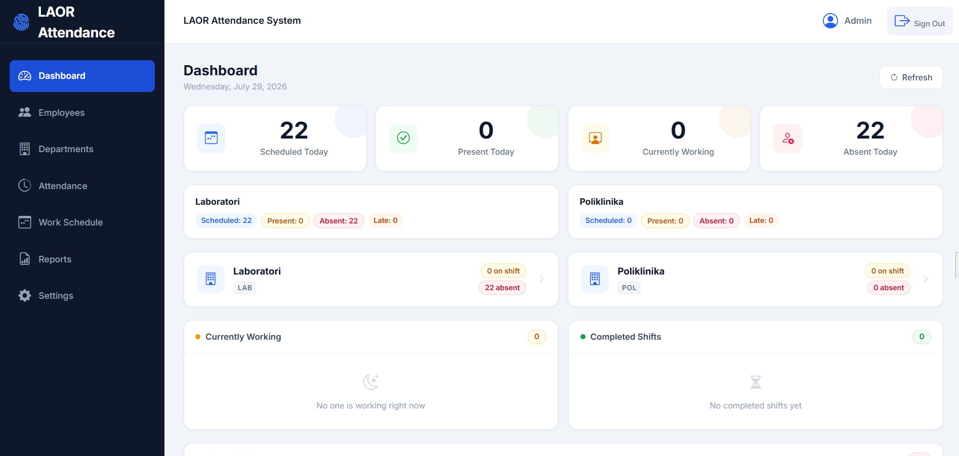 LAOR Attendance System dashboard